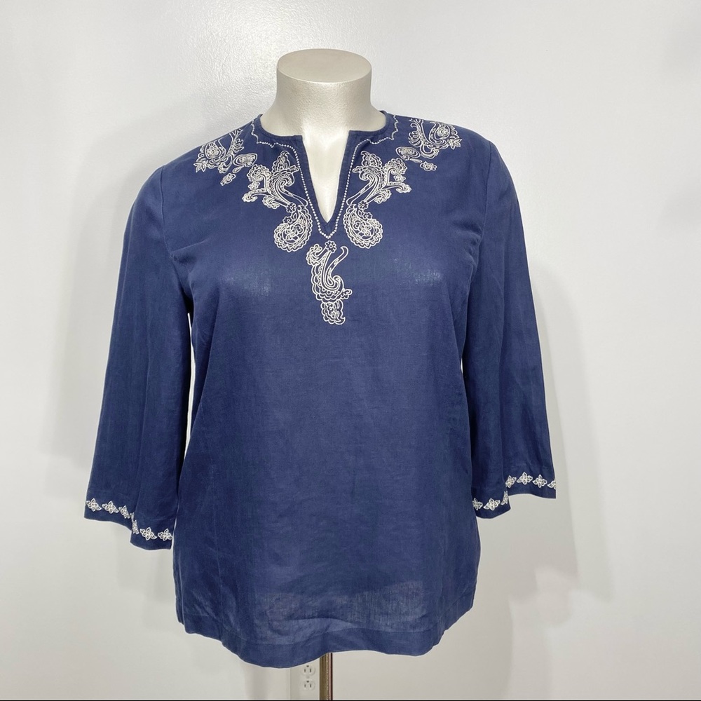 Peck & Peck Weekend 100% Linen Embroidered Tunic